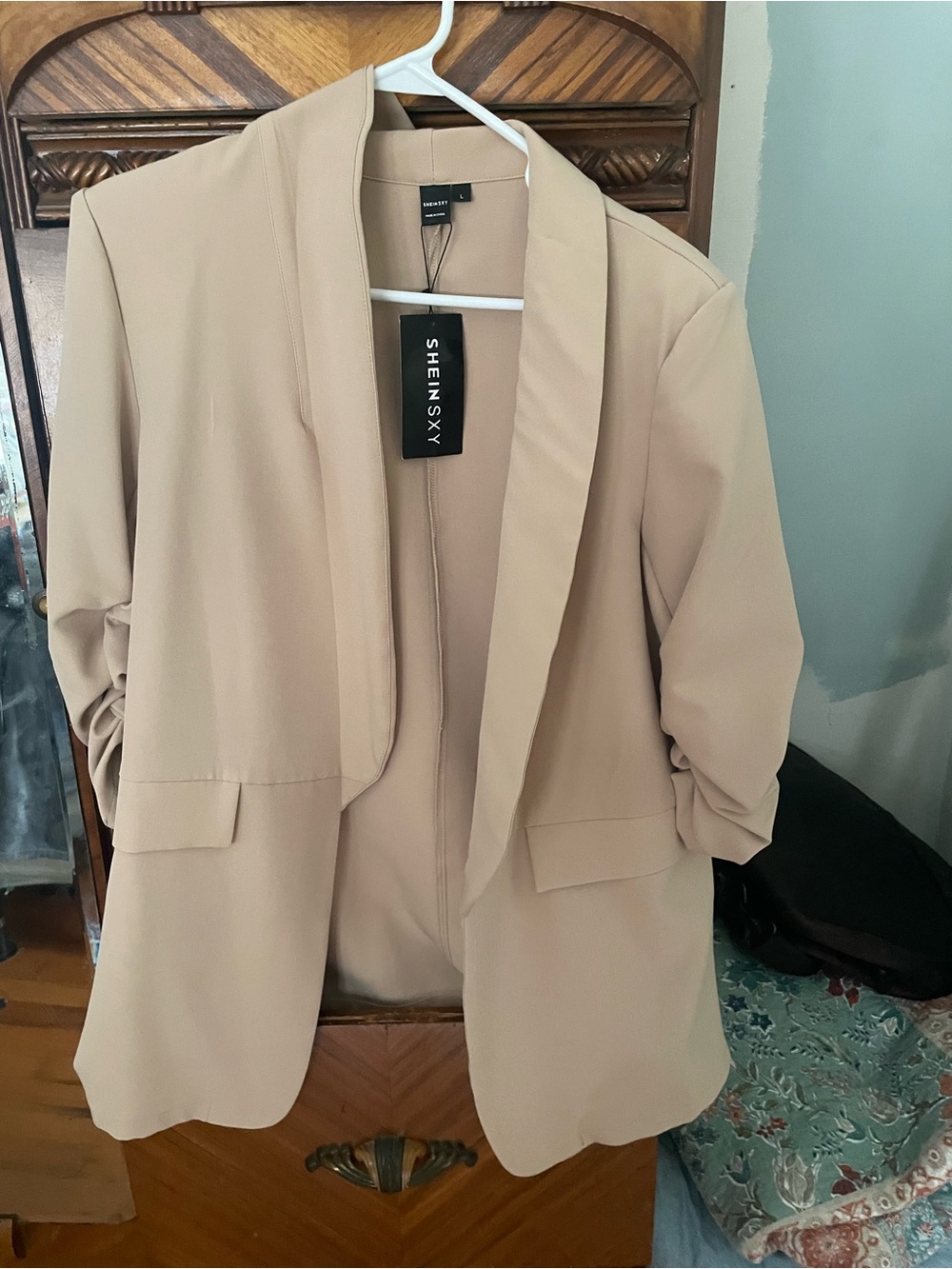 SHEIN Women's Light Beige Open-Front Blazer Jacket